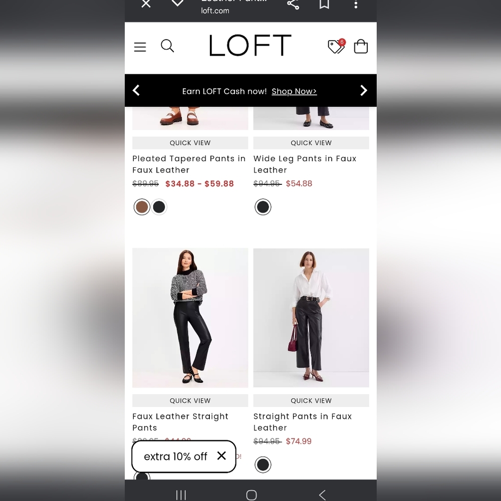 LOFT Black Straigh Leg Faux Leather Pants